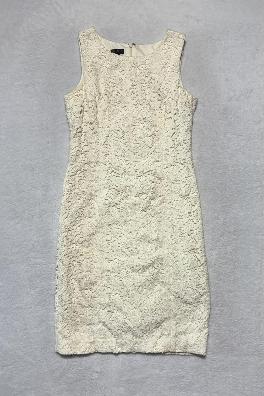 Talbots Dress Womens 2P Ivory Lace Sheath Sleeveless Formal Cocktail Petite